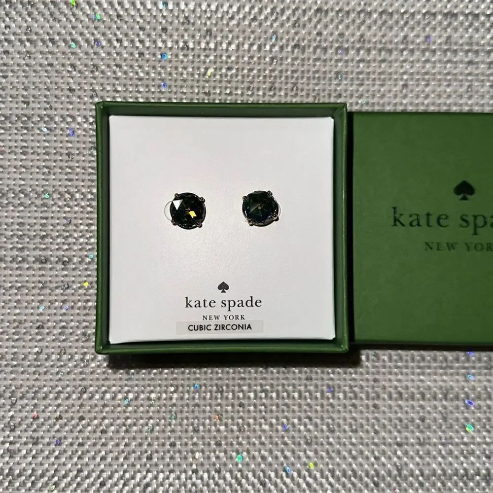 kate spade Boxed Black Brass Tone Round Cubic Zirconia Stud Earrings - Picture 9 of 10
